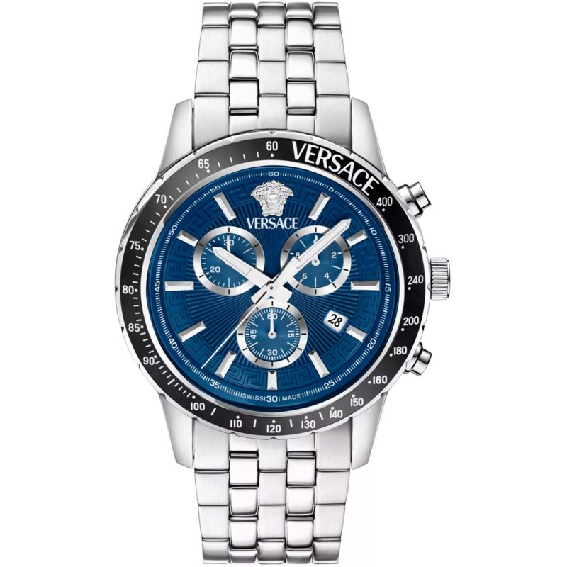 Versace Blue Dial Chronograph Steel Watch