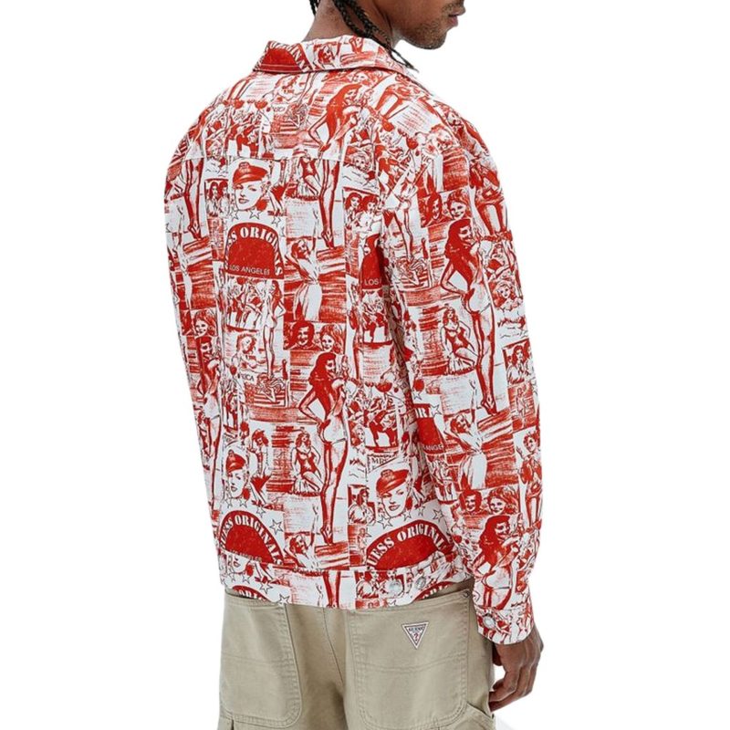 Guess Artisanal Red Print Collared Jacket