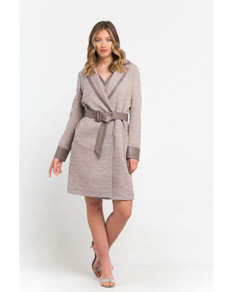 Camel Belted Wool Wrap Coat by Trussardi