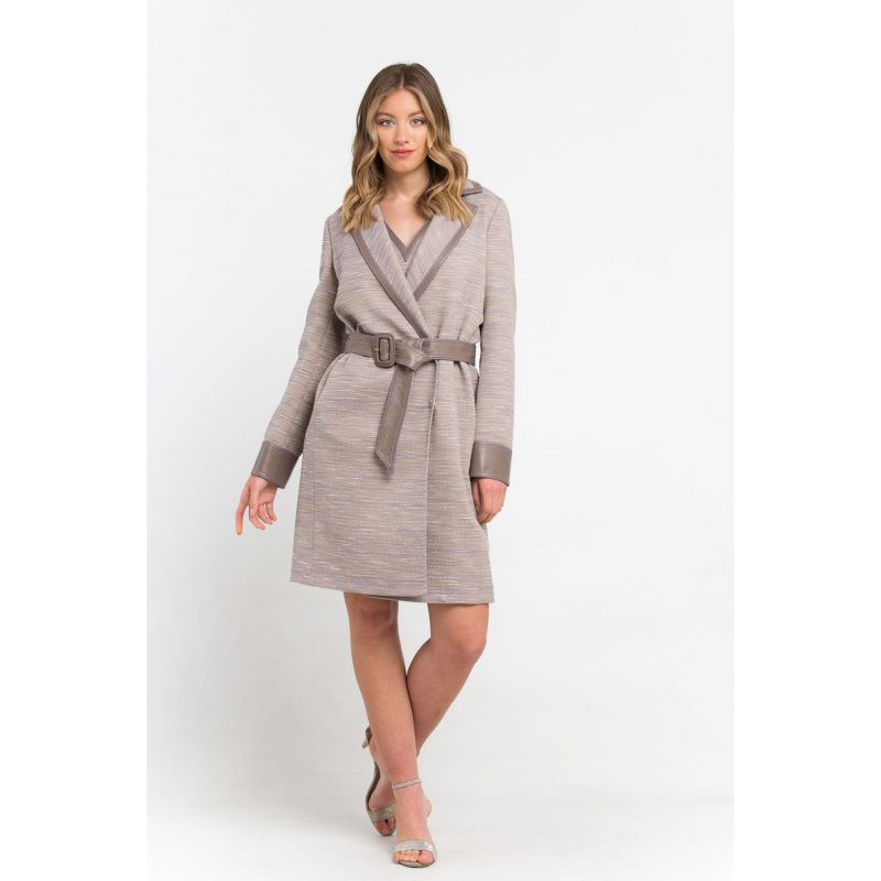 Camel Belted Wool Wrap Coat by Trussardi
