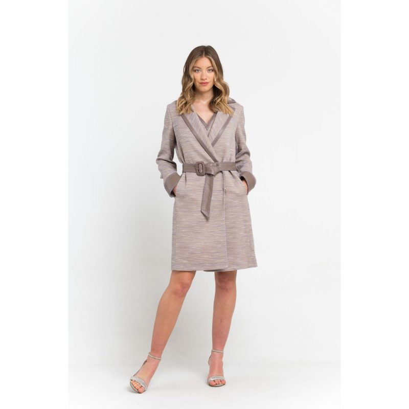 Camel Belted Wool Wrap Coat by Trussardi