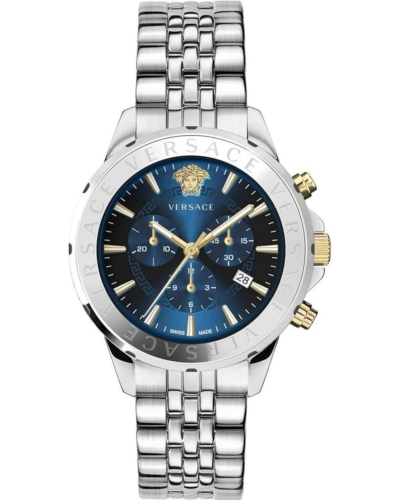 Versace Steel & Blue Chronograph